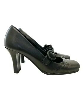 Vintage Spring High  Heel Mary Jane Pumps Genuine Leather Black Size 7.5 EU 38